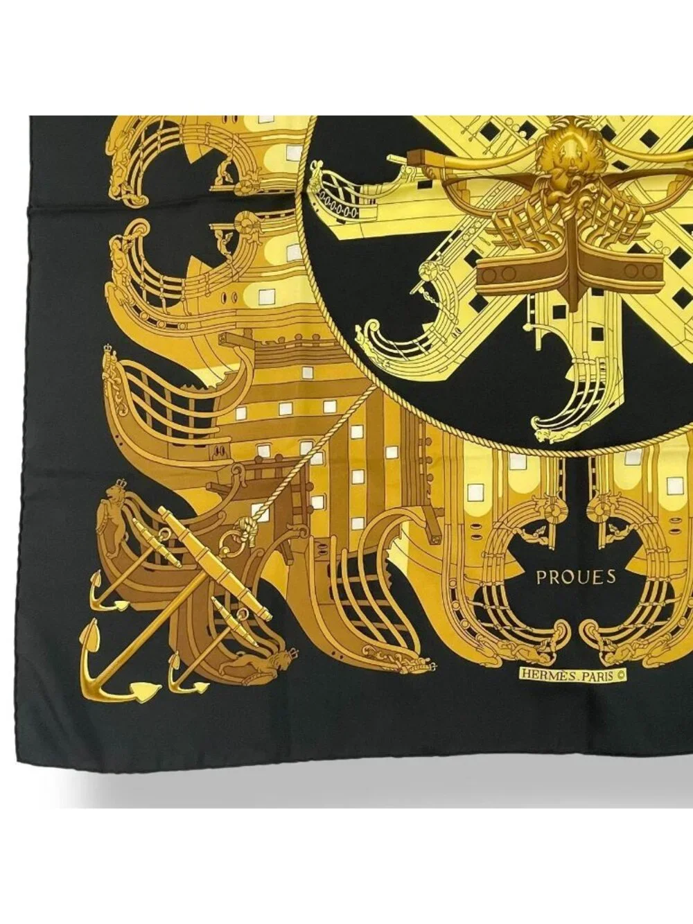 Hermes Scarf Silk Carre 90 Proues Black - Picture 5 of 8